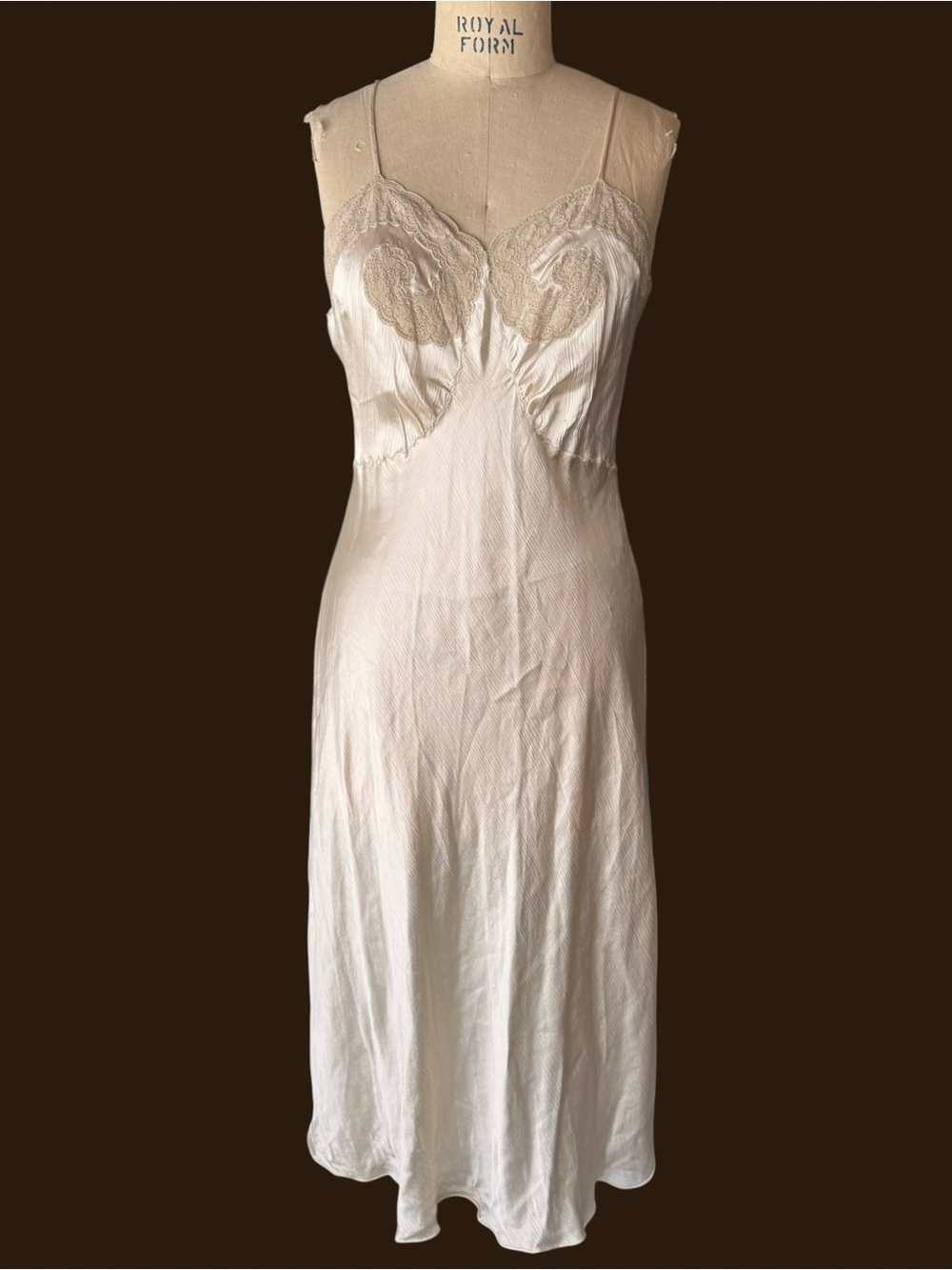 Antique 1930s Ivory Crepe Back Silk Lace Slip Dress